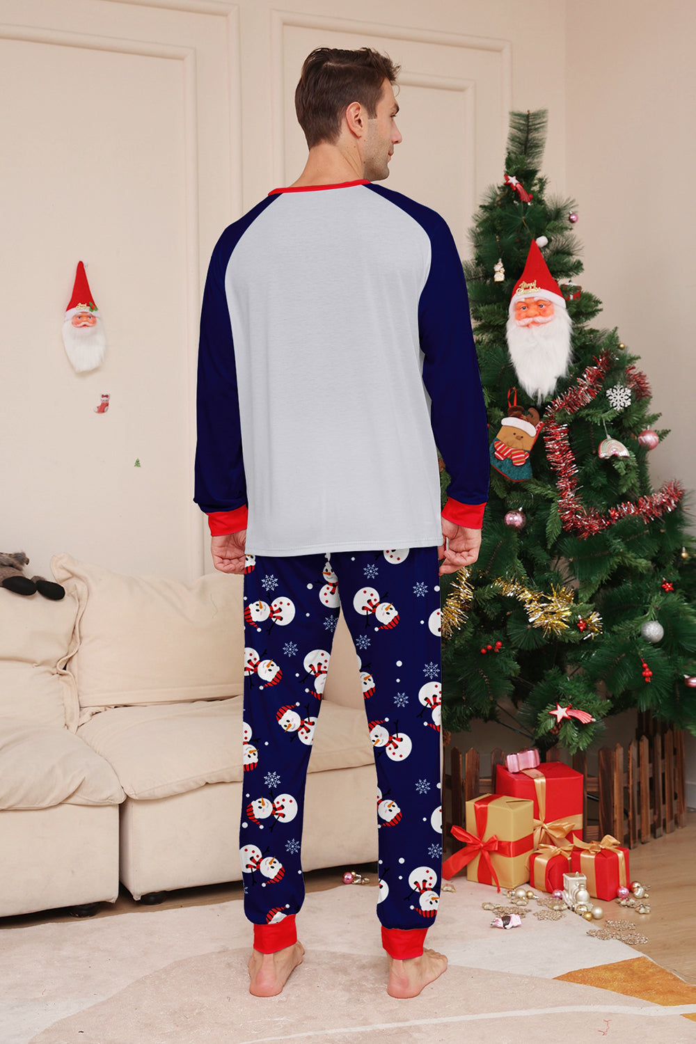 Grey Blue Snowman Printed Christmas Family Matching Pajamas