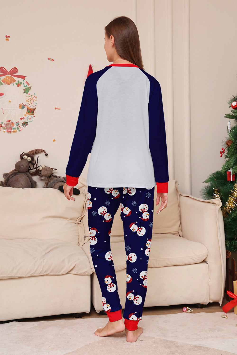 Grey Blue Snowman Printed Christmas Family Matching Pajamas