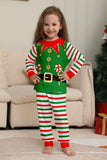 Green Horizontal Stripe Printed Christmas Family Matching Pajamas