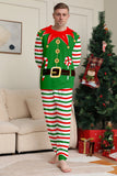 Green Horizontal Stripe Printed Christmas Family Matching Pajamas