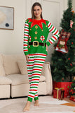 Green Horizontal Stripe Printed Christmas Family Matching Pajamas