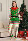 Green Horizontal Stripe Printed Christmas Family Matching Pajamas