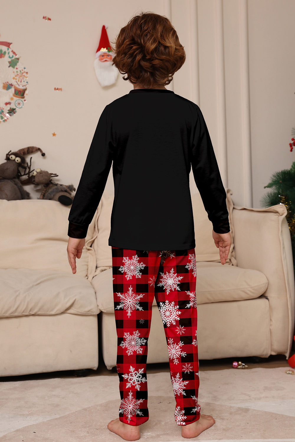 Black Red Reindeer Snowflake Printed Christmas Family Matching Pajamas