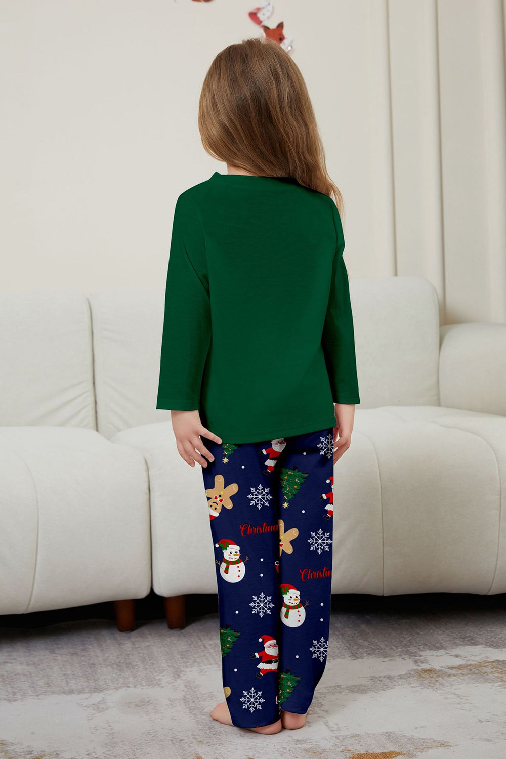 Green Blue Tree Printed Long Sleeves Christmas Family Matching Pajamas