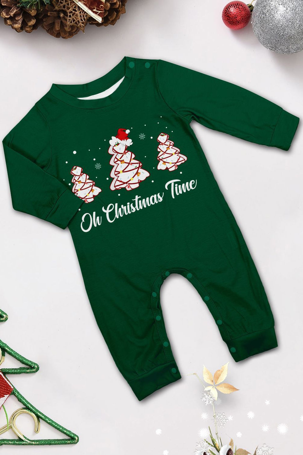 Green Blue Tree Printed Long Sleeves Christmas Family Matching Pajamas