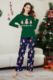 Green Blue Tree Printed Long Sleeves Christmas Family Matching Pajamas