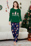 Green Blue Tree Printed Long Sleeves Christmas Family Matching Pajamas