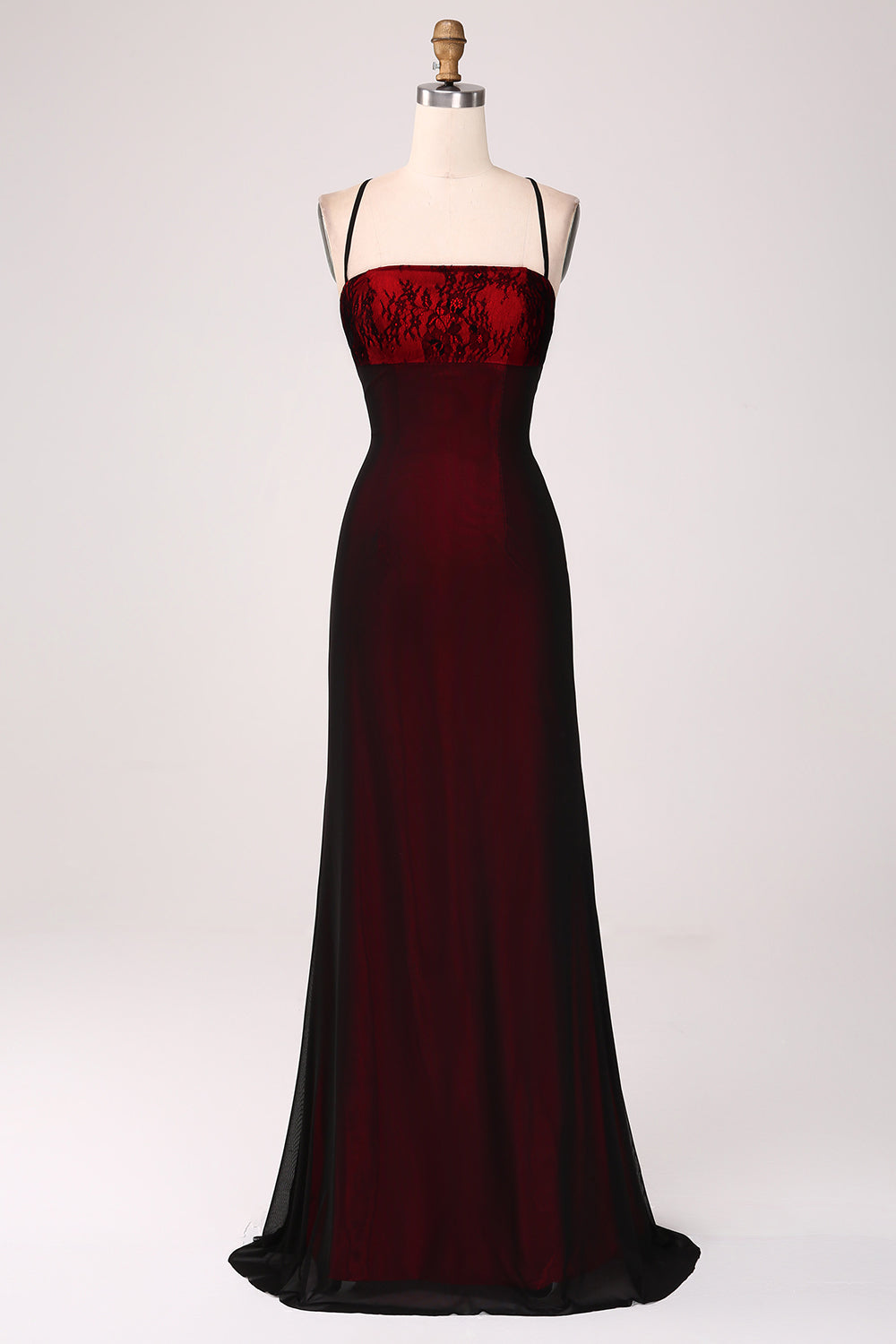 ZAPAKA Women Black Red Long Bridesmaid Dress Halter Sheath Lace-Up Back Wedding Guest Dress