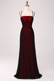 Black Red Sheath Lace Up Back Long Bridesmaid Dress