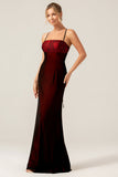 Black Red Sheath Lace Up Back Long Bridesmaid Dress