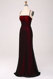 Black Red Sheath Lace Up Back Long Bridesmaid Dress