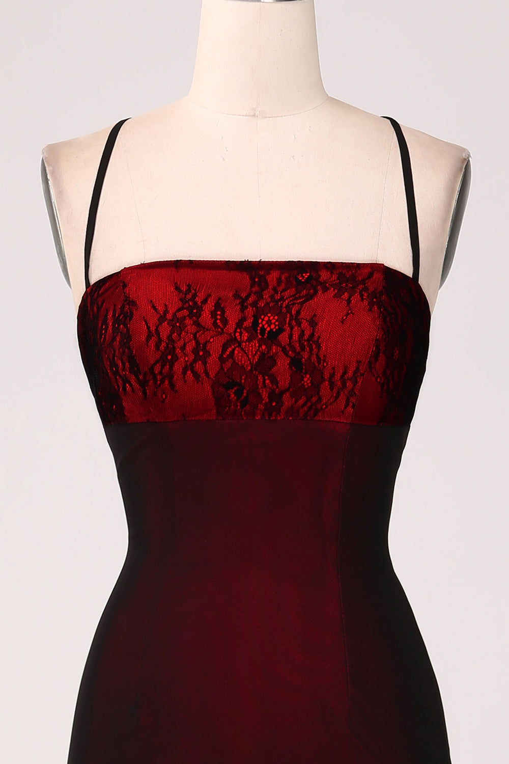 Black Red Sheath Lace Up Back Long Bridesmaid Dress