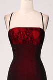 Black Red Sheath Lace Up Back Long Bridesmaid Dress