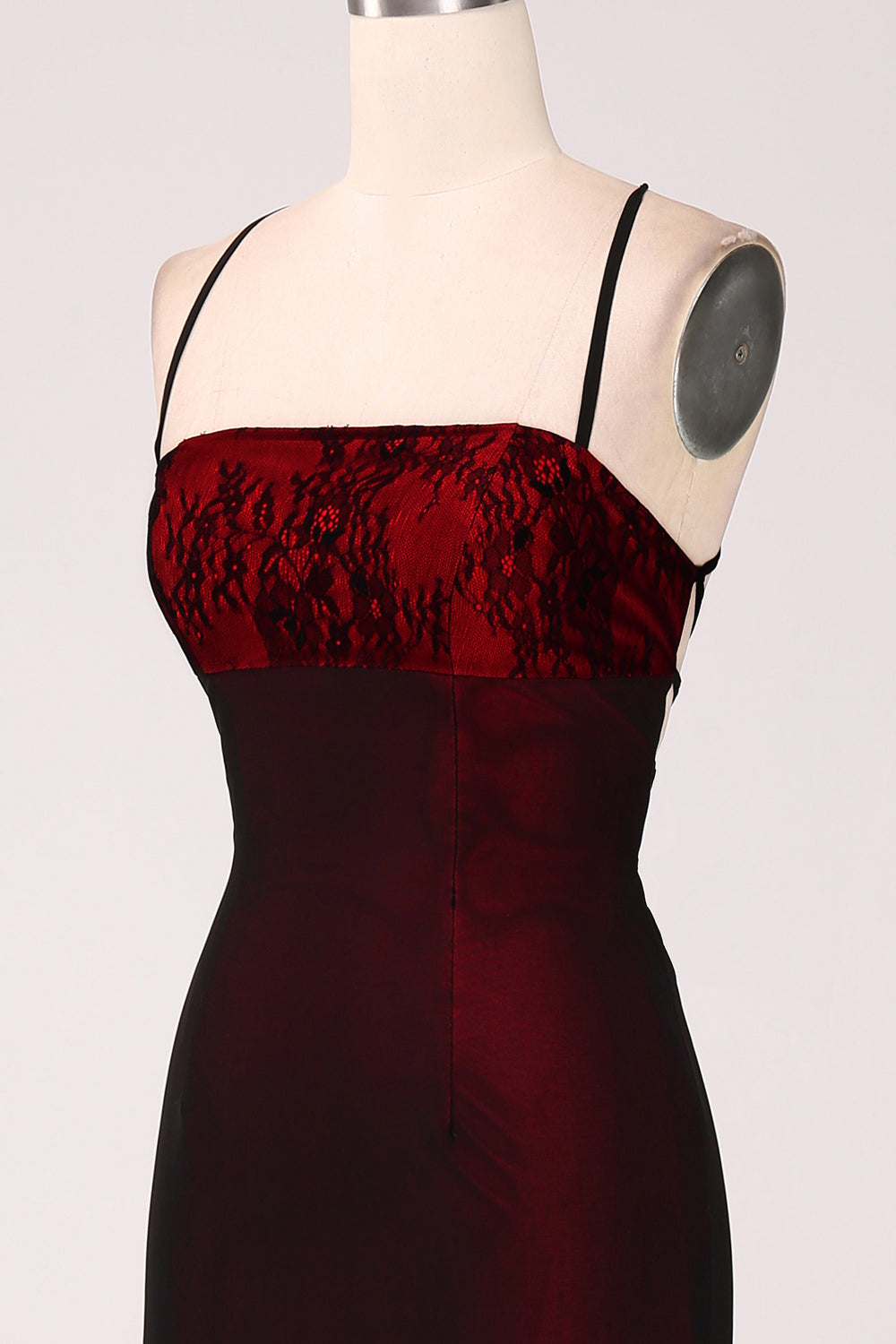 Black Red Sheath Lace Up Back Long Bridesmaid Dress