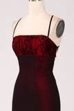 Black Red Sheath Lace Up Back Long Bridesmaid Dress