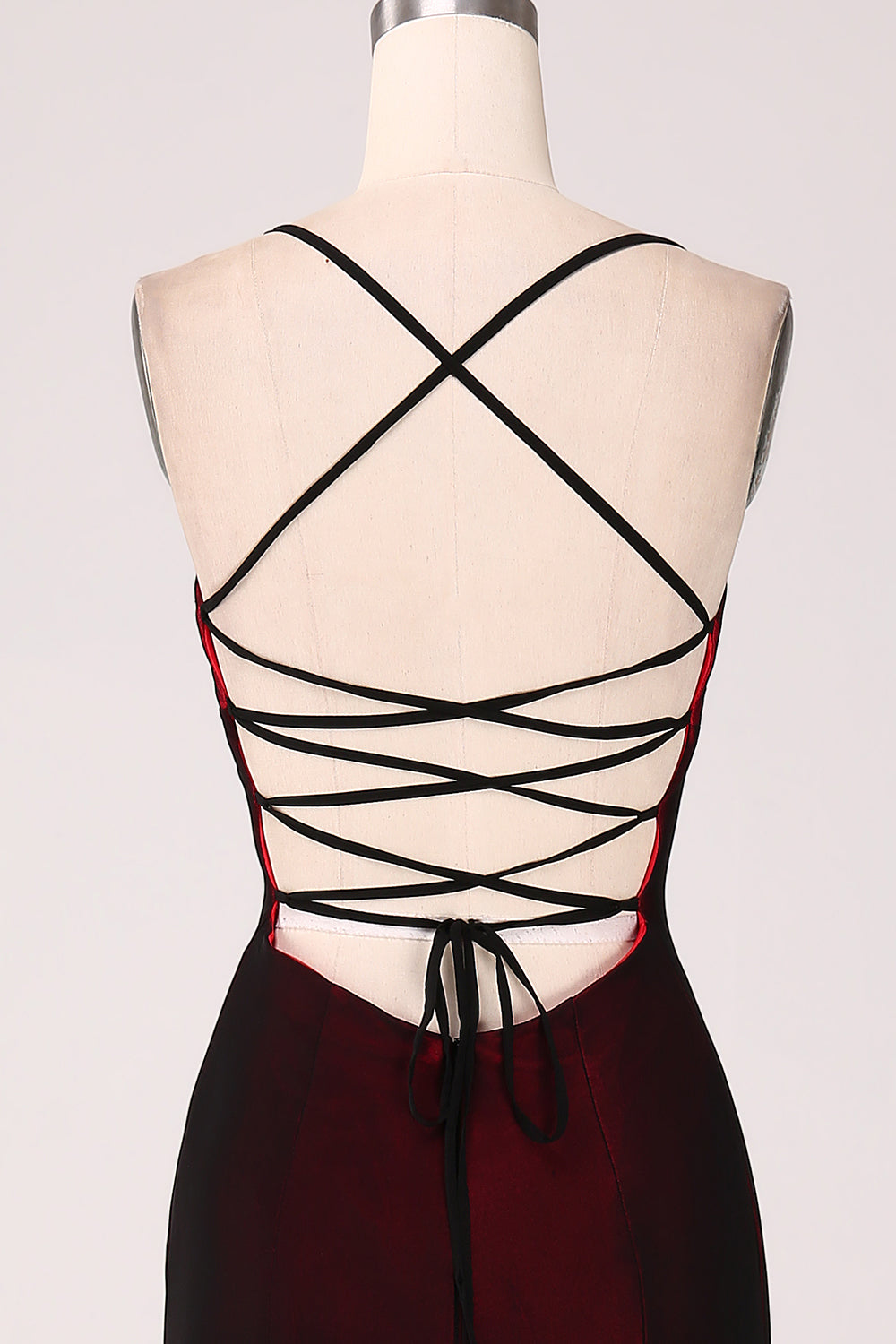 Black Red Sheath Lace Up Back Long Bridesmaid Dress