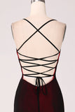 Black Red Sheath Lace Up Back Long Bridesmaid Dress