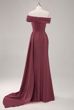 Off The Shoulder Pleated Champagne Sheath Long Formal Dress
