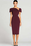 Black Short Sleeves Bodycon Satin Midi Work Dress