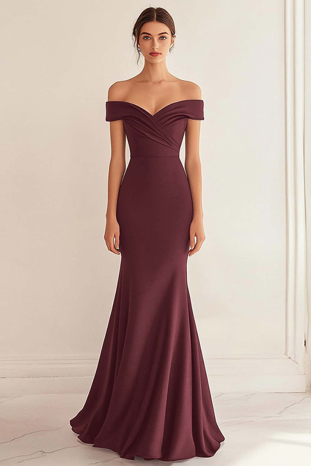 Navy Satin Long Off the Shoulder Mermaid Ruched Formal Dress