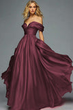 Red Organza Off The Shoulder A Line Pleated Long Formal Dress