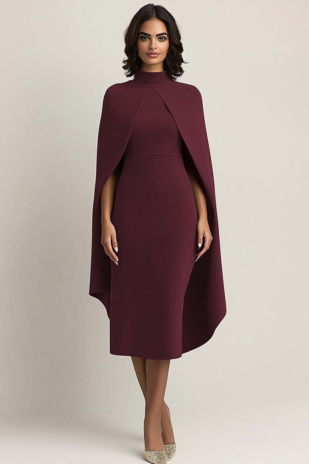Black Sheath High Neck Midi Cape Formal Dress
