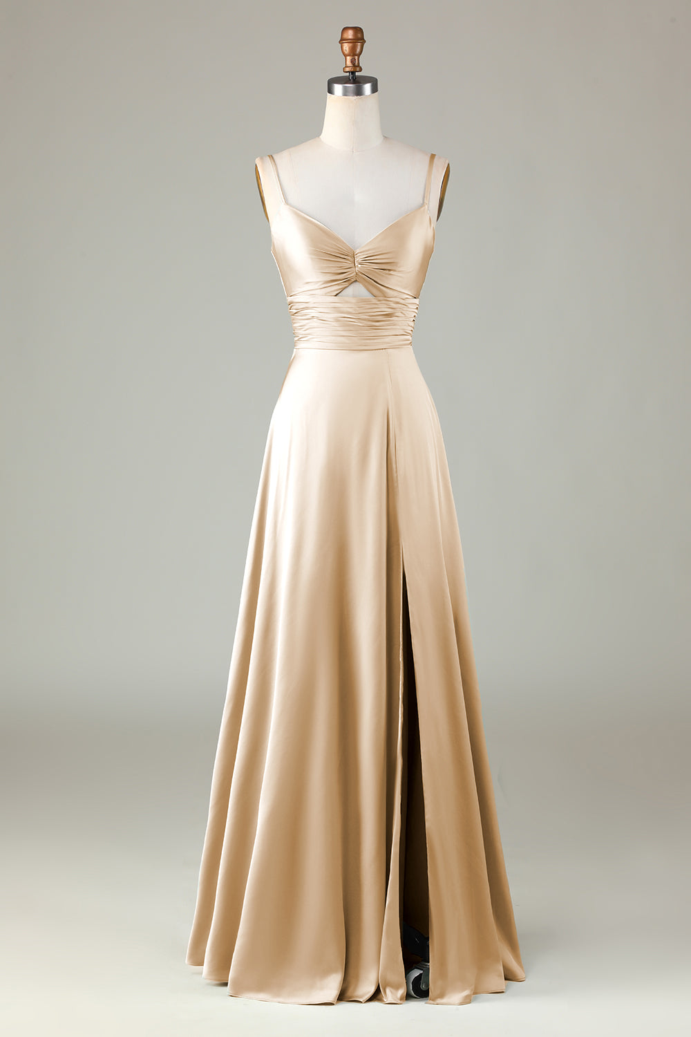 Keyhole Spaghetti Straps Matcha Bridesmaid Dress with Slit