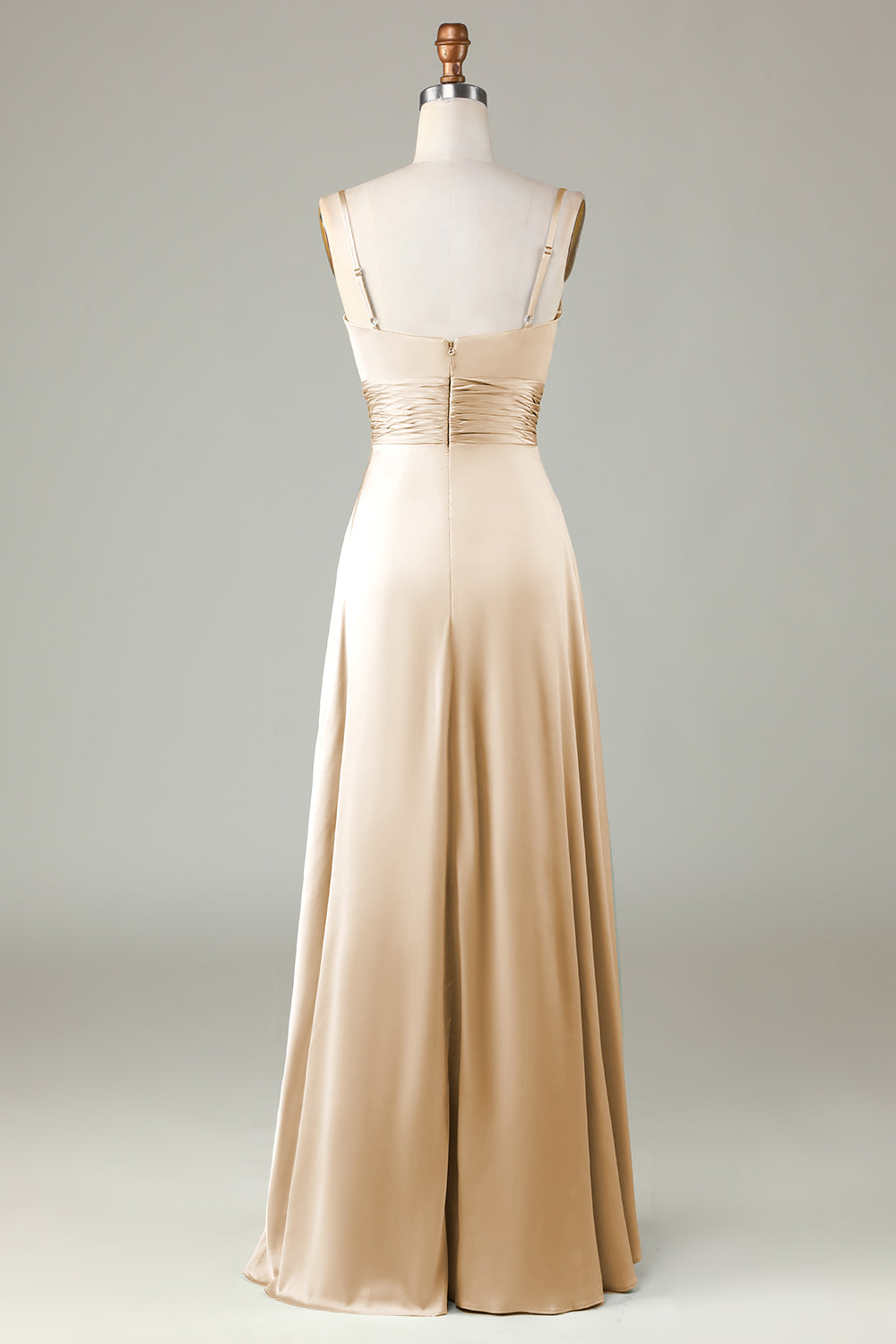 Keyhole Spaghetti Straps Matcha Bridesmaid Dress with Slit