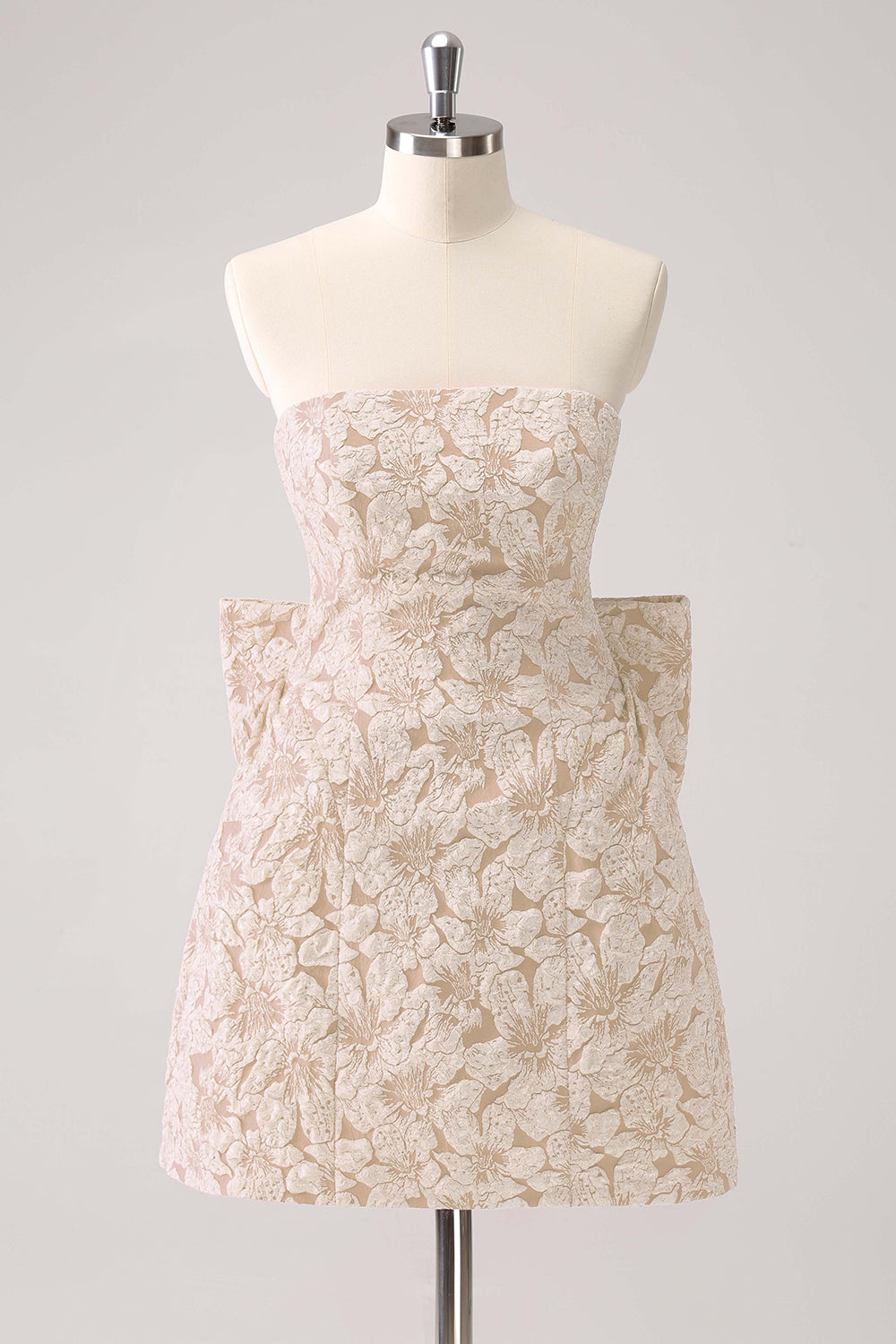 Black A Line Floral Strapless Short Cocktail Dress with Bow