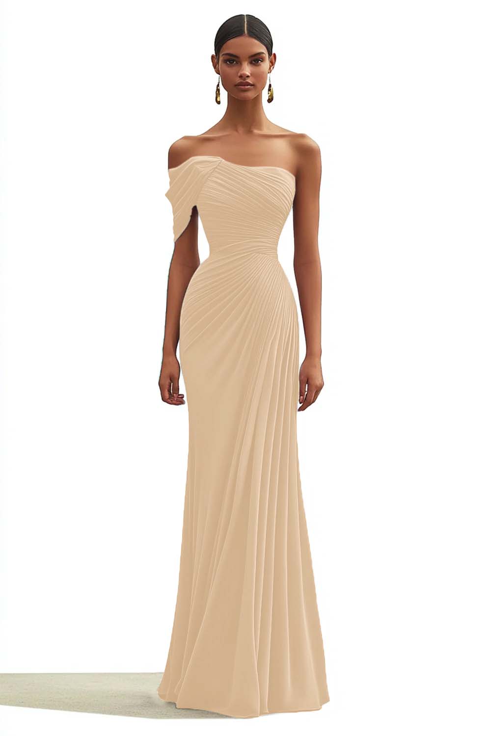 Mermaid Red One Shoulder Pleated Long Formal Dress