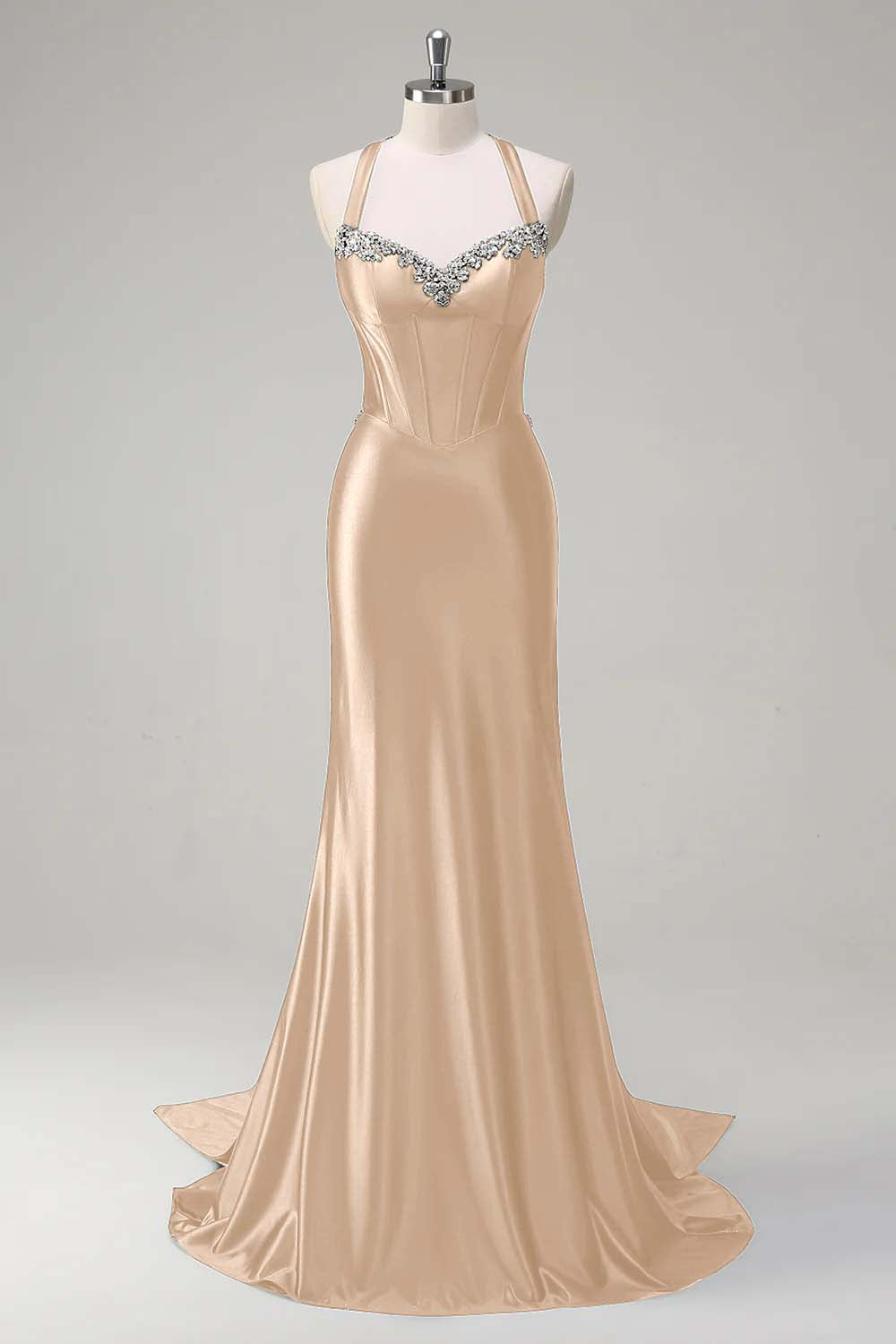 Sparkly Dark Green Mermaid Halter Corset Sequin Formal Dress