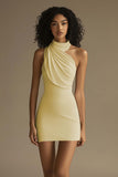 White Halter Ruched Bodycon Short Graduation Dress