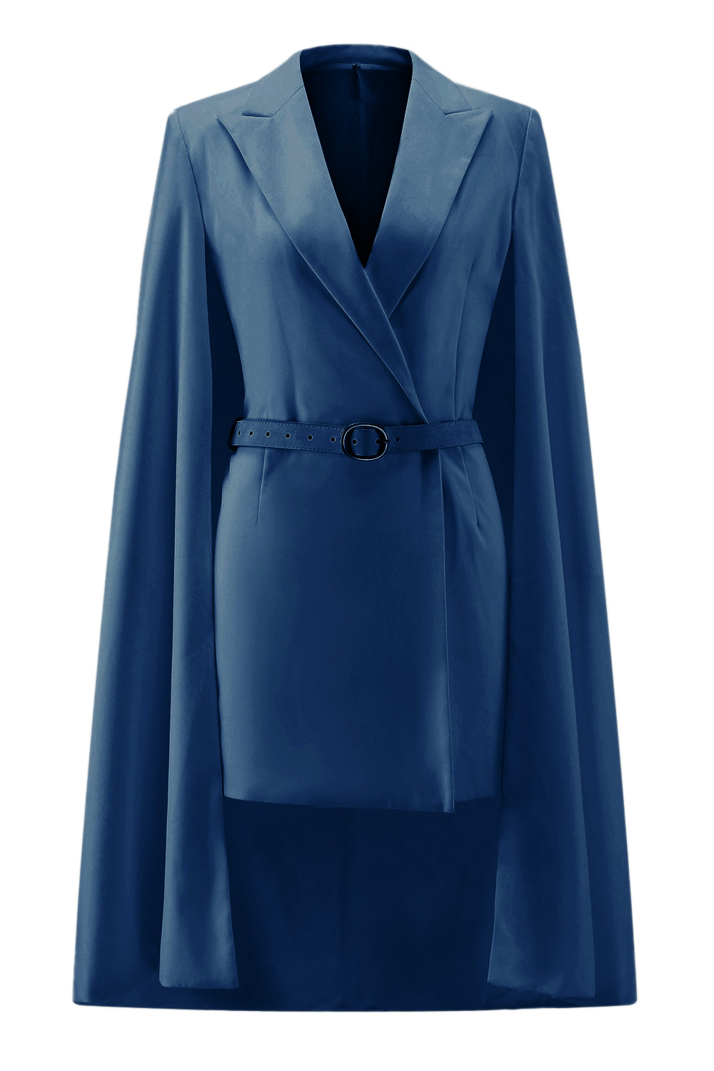 White Satin Bodycon Peak Lapel Mini Work Dress with Cape