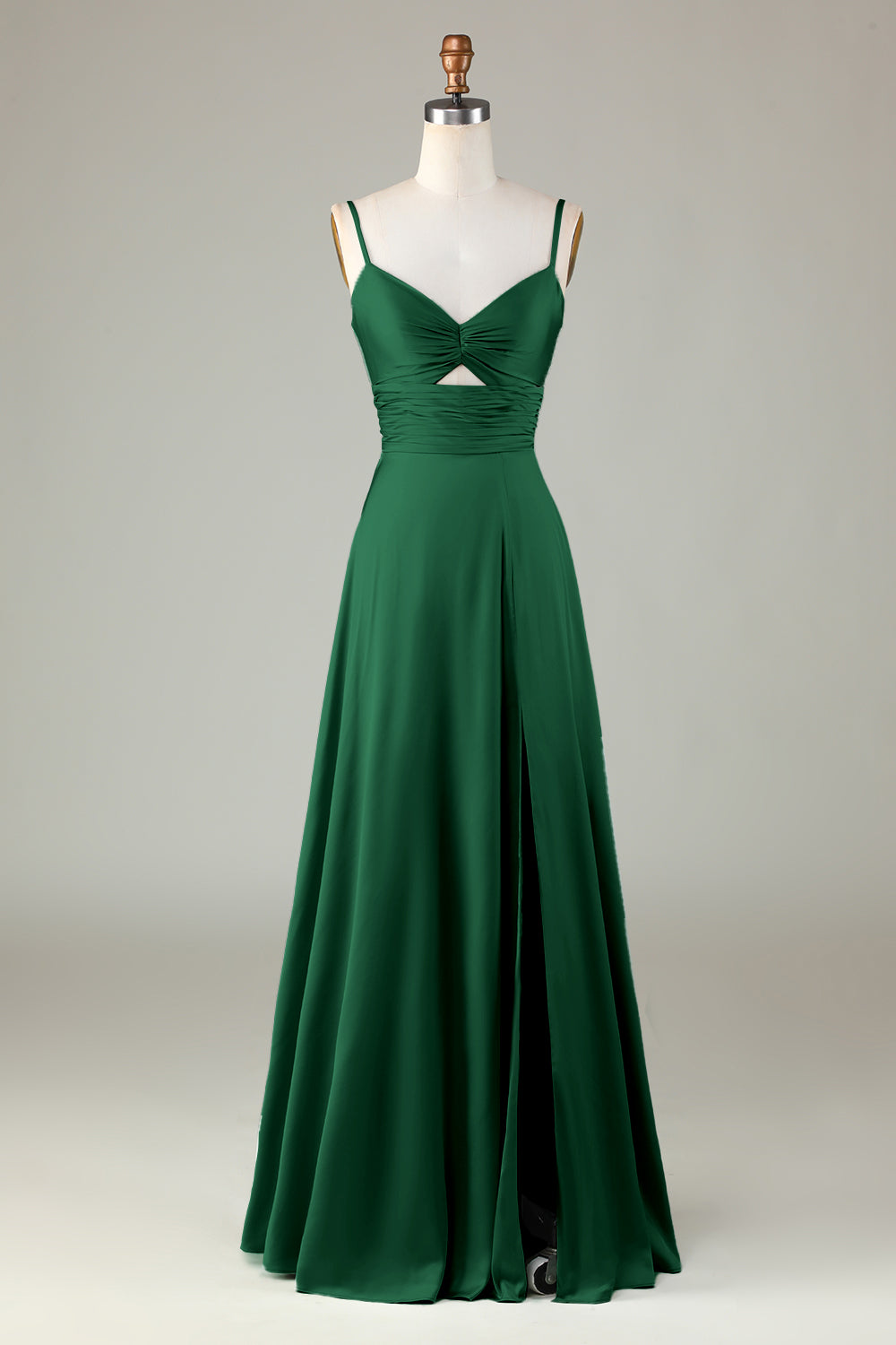 Keyhole Spaghetti Straps Matcha Bridesmaid Dress with Slit