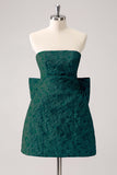 Dark Green A Line Floral Strapless Short Cocktail Dress with Bow