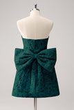 Dark Green A Line Floral Strapless Short Cocktail Dress with Bow