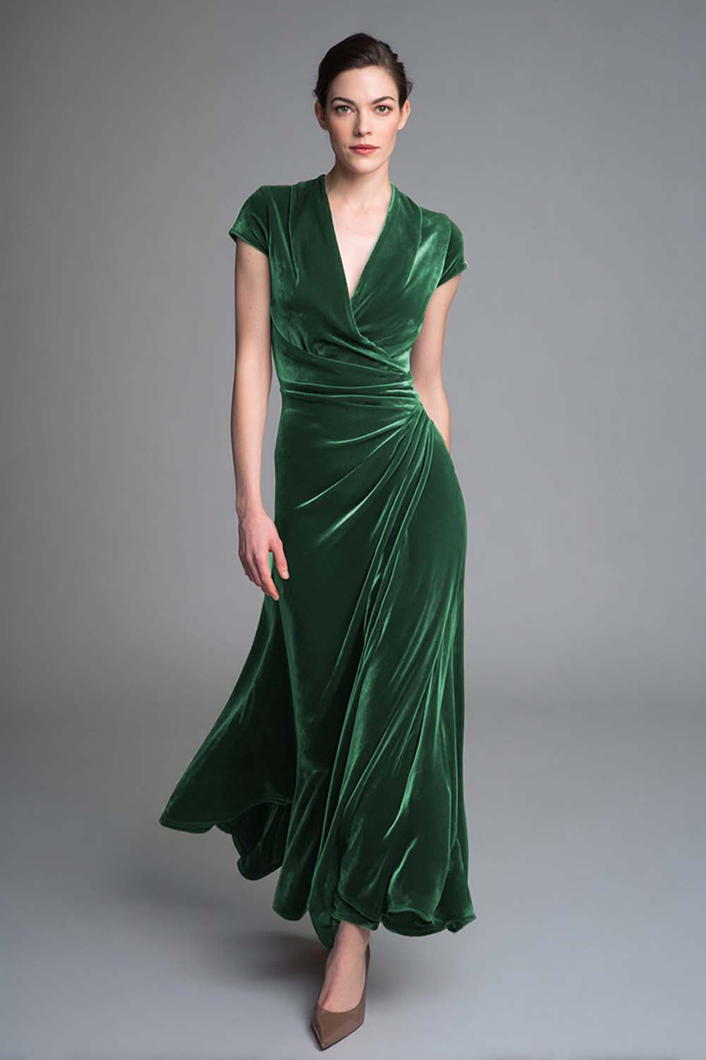 Black Velvet V Neck Long Formal Dress with Sleeves