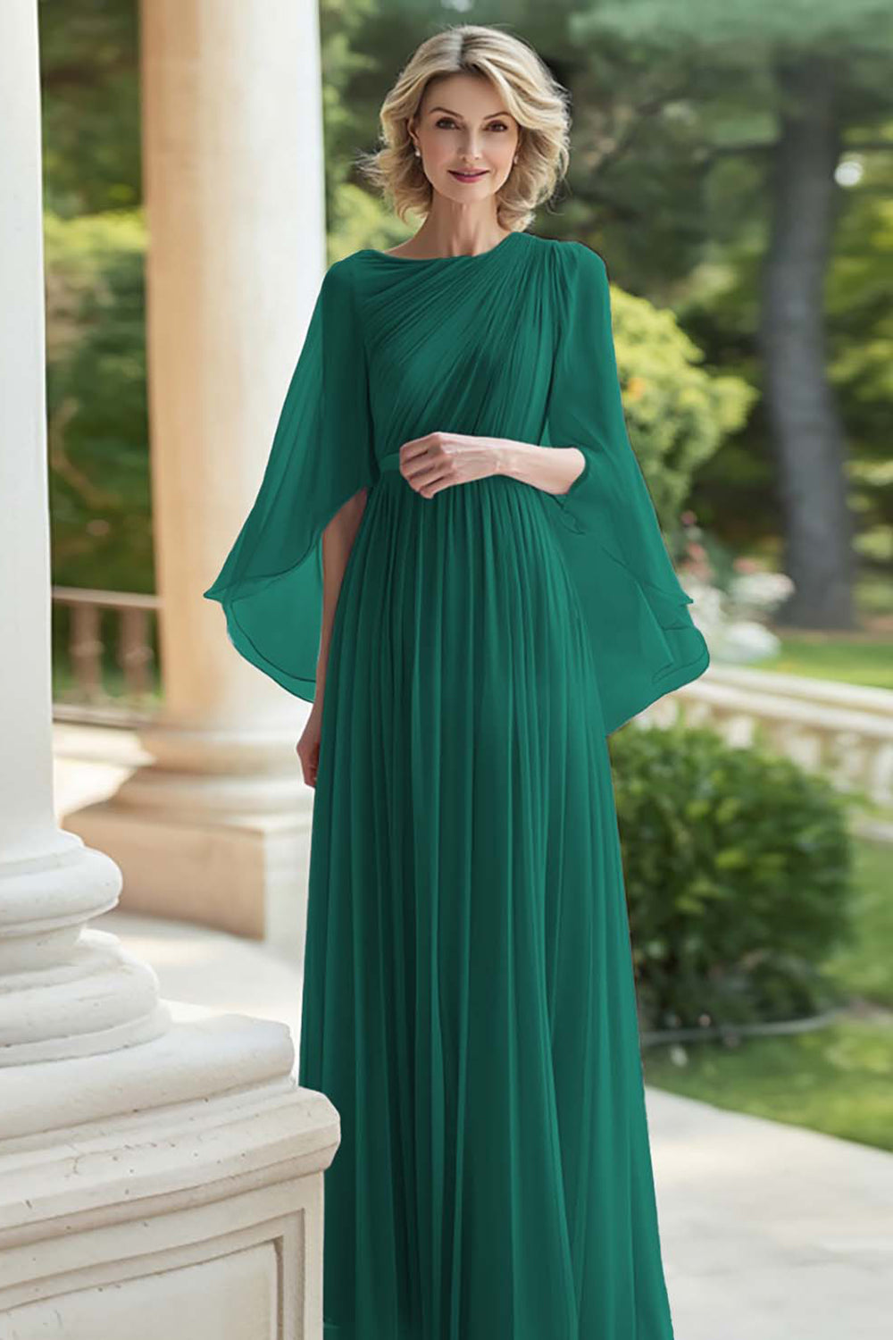 Black Pleated A Line Chiffon Mother of the Bride Dress with Sleeves