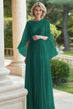 Black Pleated A Line Chiffon Mother of the Bride Dress with Sleeves