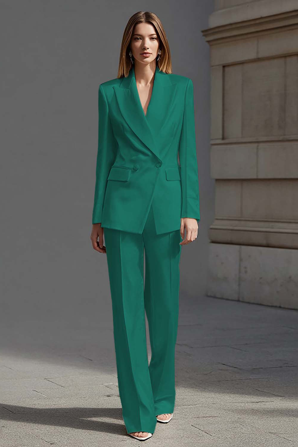 Ivory Satin 2 Pieces Peak Lapel Women Tuxedo with Sleeves