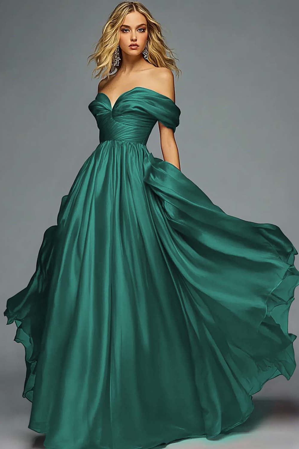 Red Organza Off The Shoulder A Line Pleated Long Formal Dress