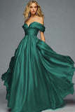 Red Organza Off The Shoulder A Line Pleated Long Formal Dress