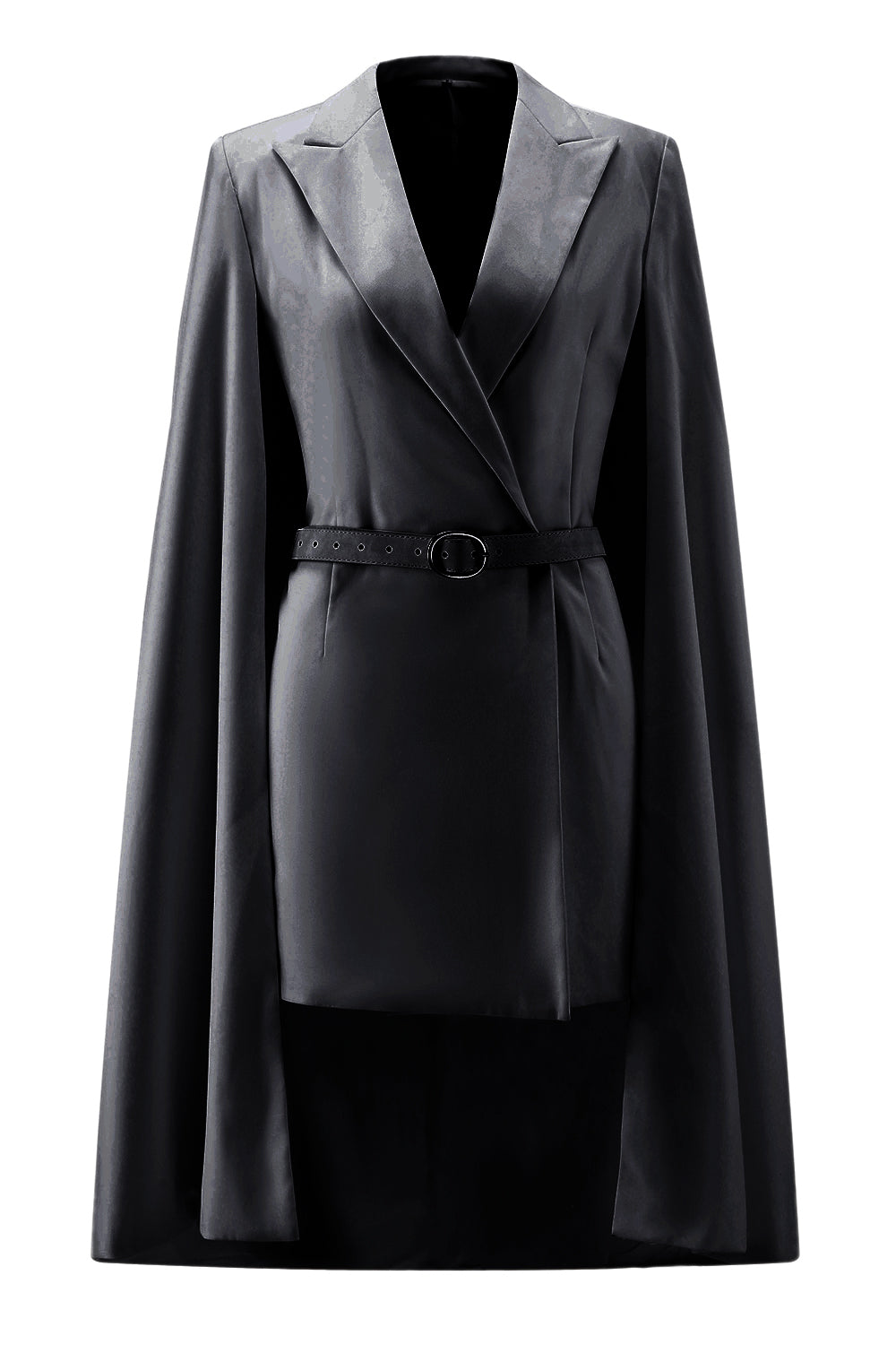 White Satin Bodycon Peak Lapel Mini Work Dress with Cape