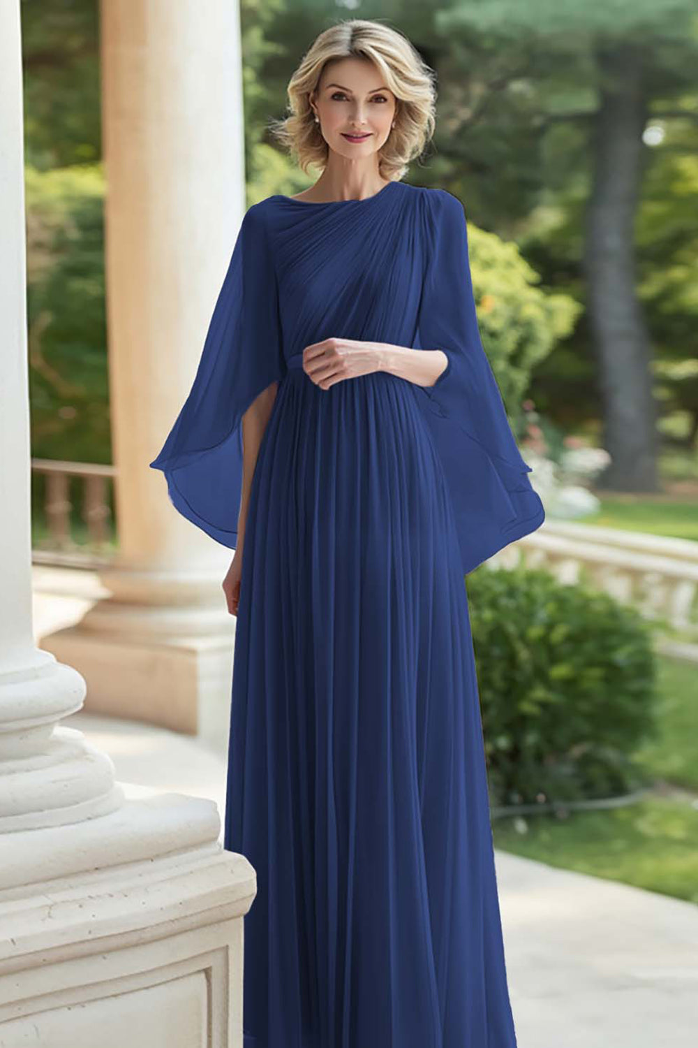 Black Pleated A Line Chiffon Mother of the Bride Dress with Sleeves