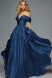 Red Organza Off The Shoulder A Line Pleated Long Formal Dress