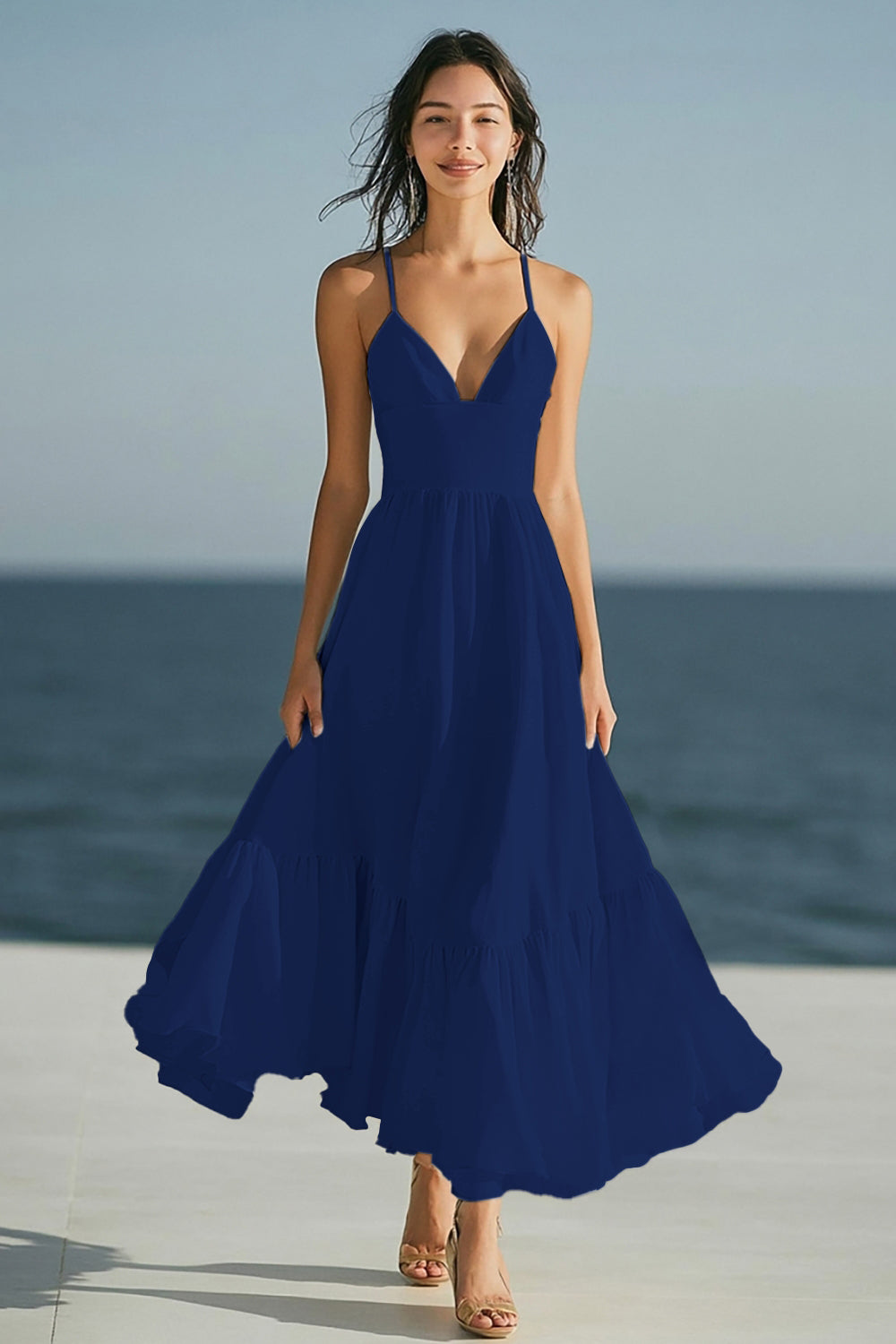 Dark Green Spaghetti Straps A Line Satin Maxi Boho Formal Dress