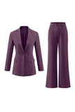 Fuchsia Notched Lapel 2 Piece Women's Work Suits with Pockets