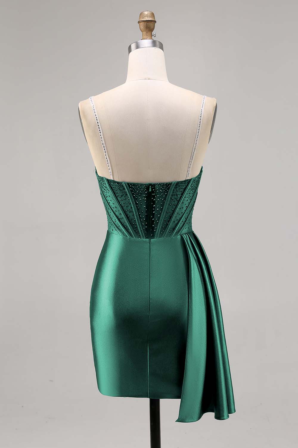Sparkly Navy Satin Beaded Corset Short Cocktail Dress with Sash