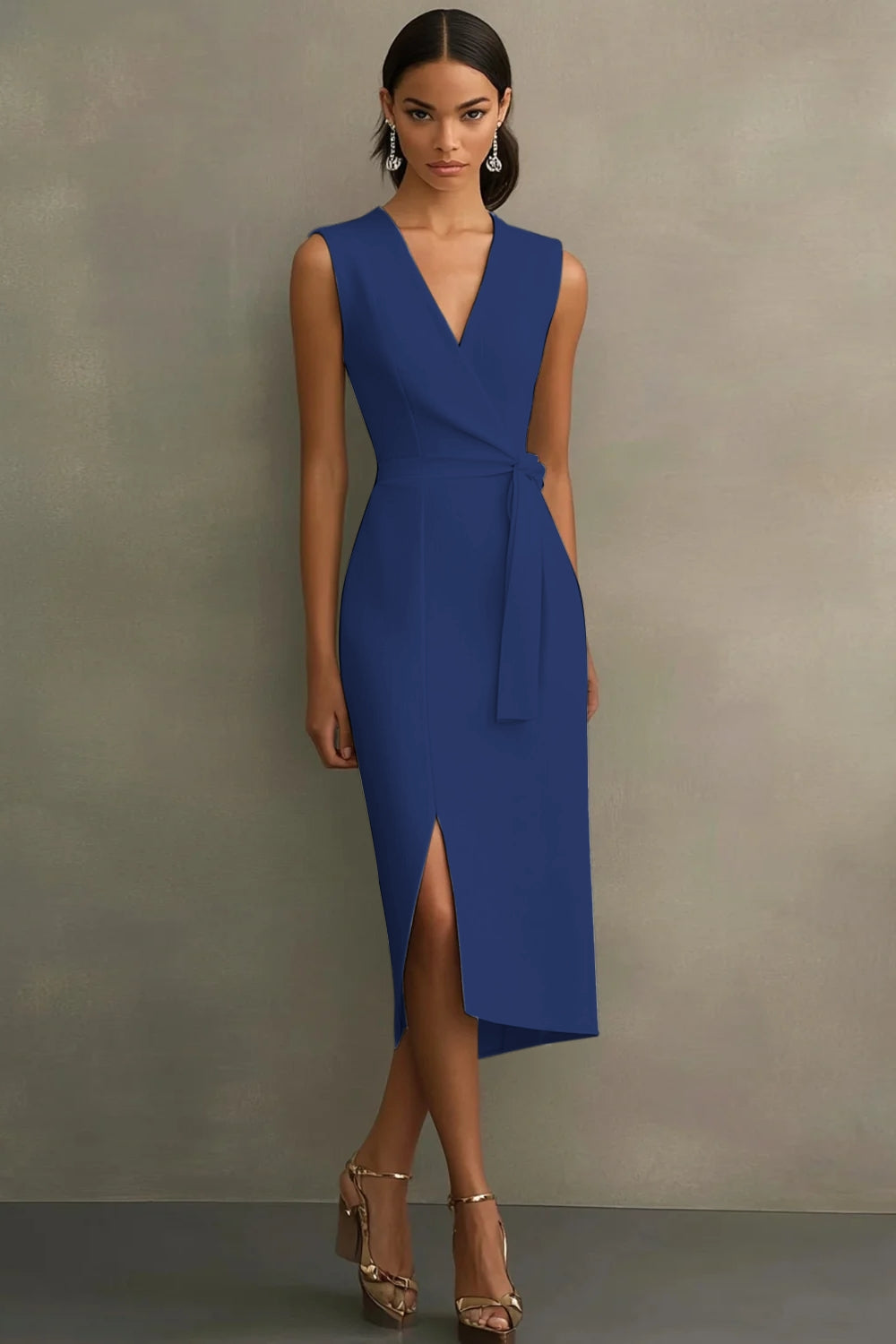 Black Satin V-Neck Bodycon Long Formal Dress with Sash