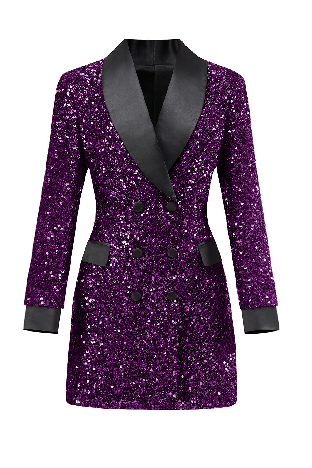 Glitter Burgundy Bodycon Maxi Women's Blazer with Sequins
